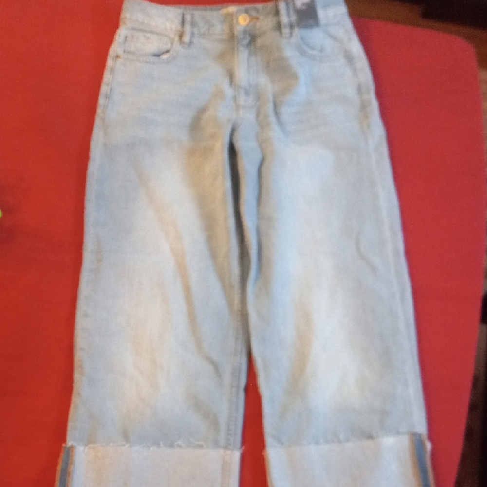 Denim&Co Light Blue Wide-Leg Cuffed Jeans NWT